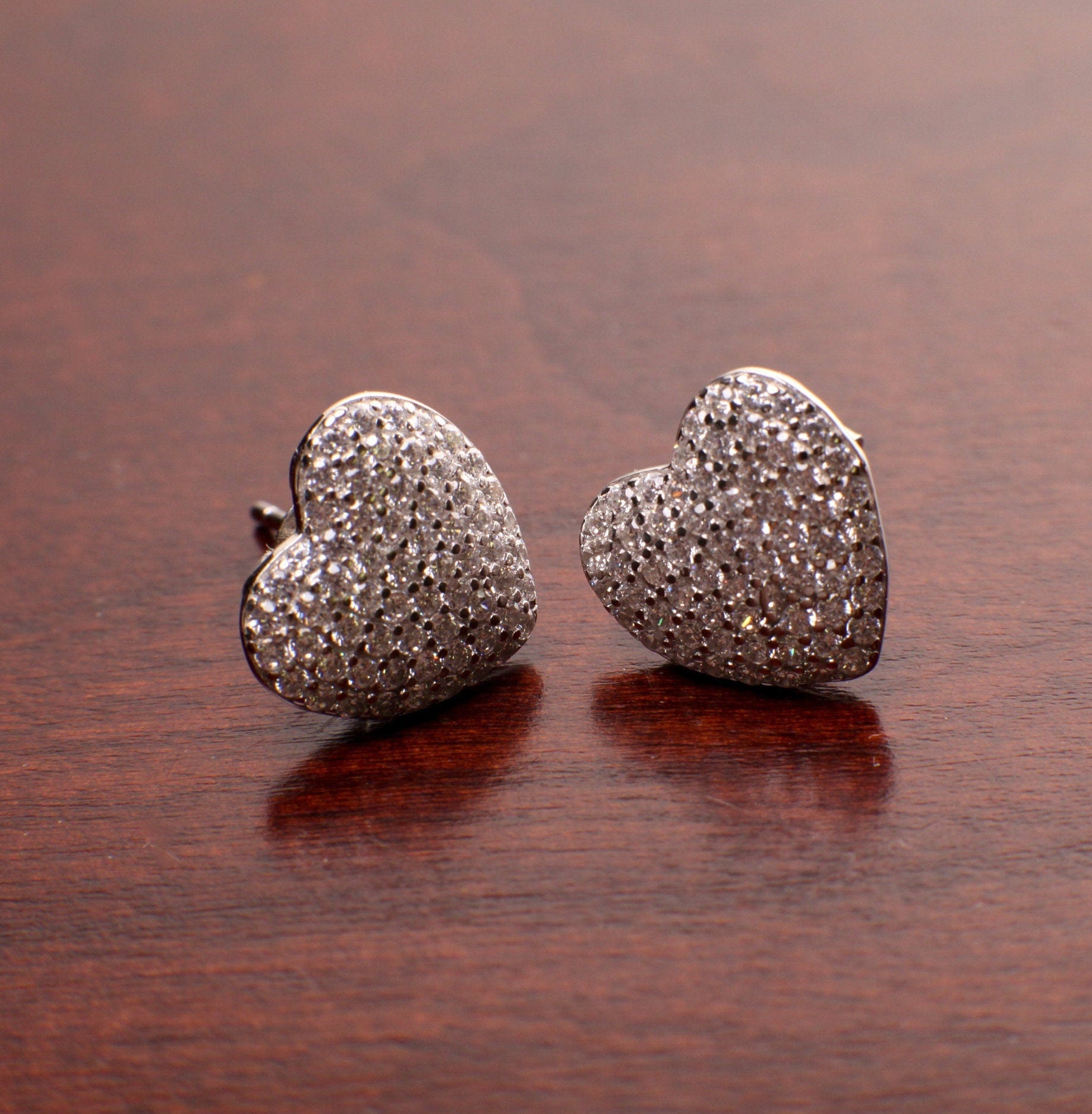 Heart stud 12mm CZ Diamond micro pave earring in 925 Sterling Silver or 14K gold Vermeil Post Earring 925 stamped