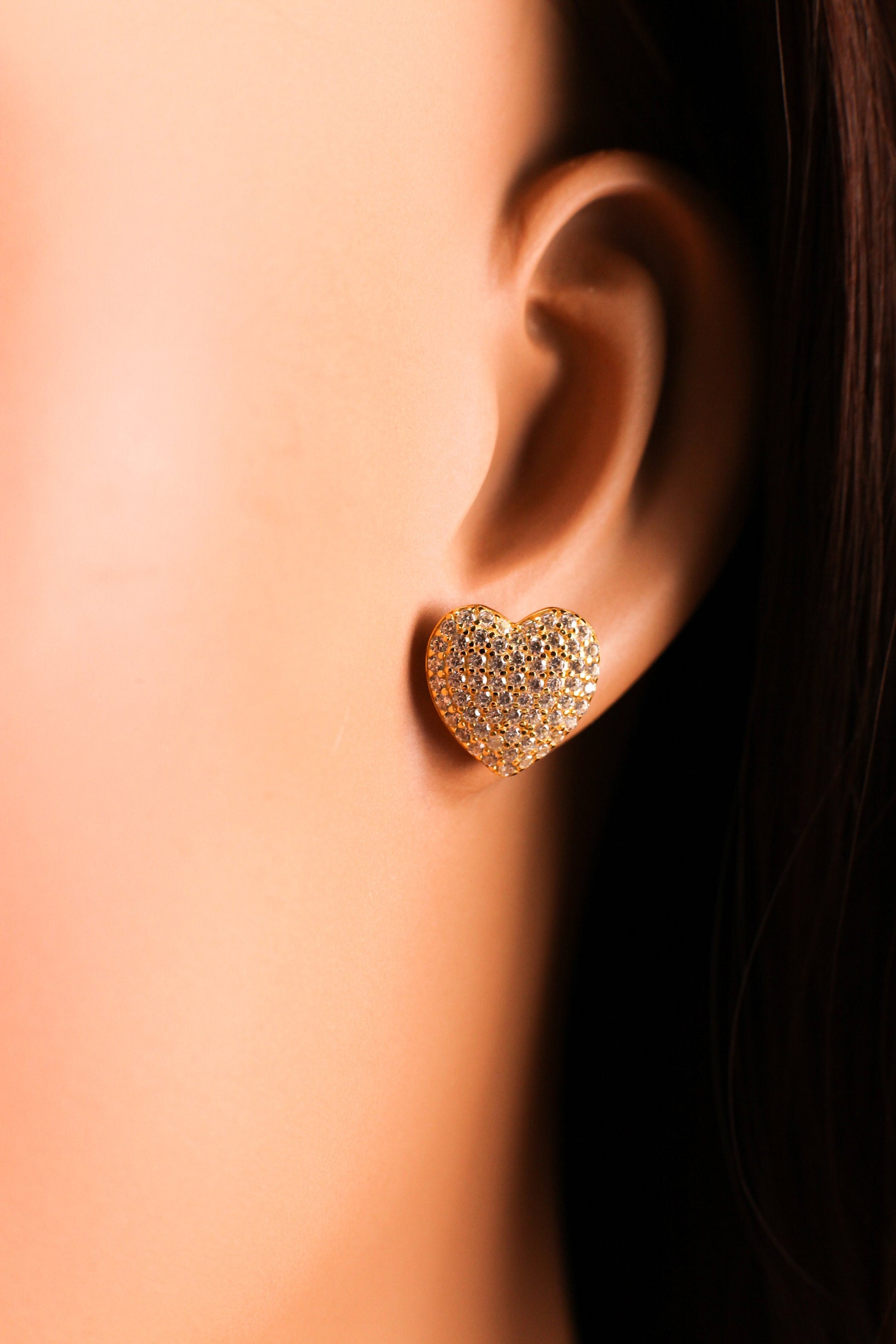 Heart stud 12mm CZ Diamond micro pave earrings in 925 Sterling Silver or 14K Vermeil Post Earrings