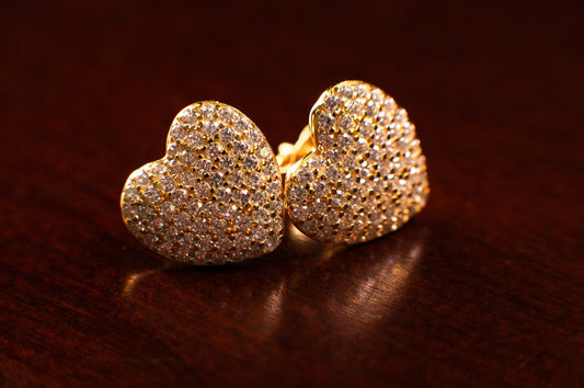 Heart stud 12mm CZ Diamond micro pave earrings in 925 Sterling Silver or 14K Vermeil Post Earrings