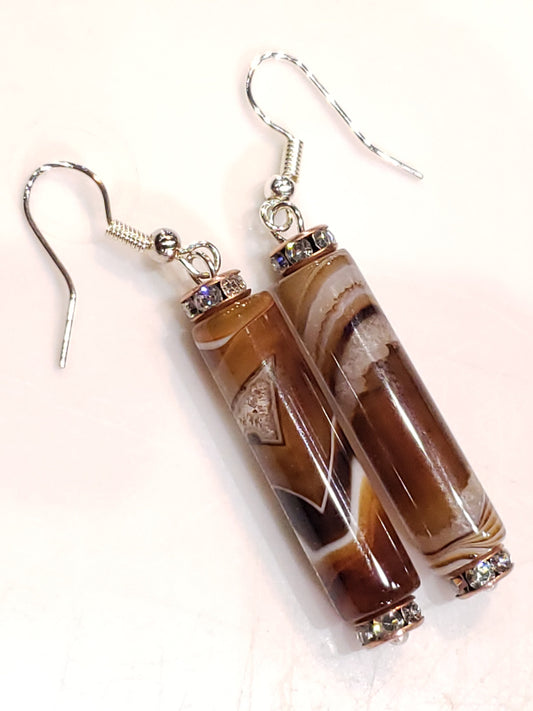 Natural Banded stripe Agate Tube 8x30mm long Earrings, Soothing, Harmony, Handmade Gift