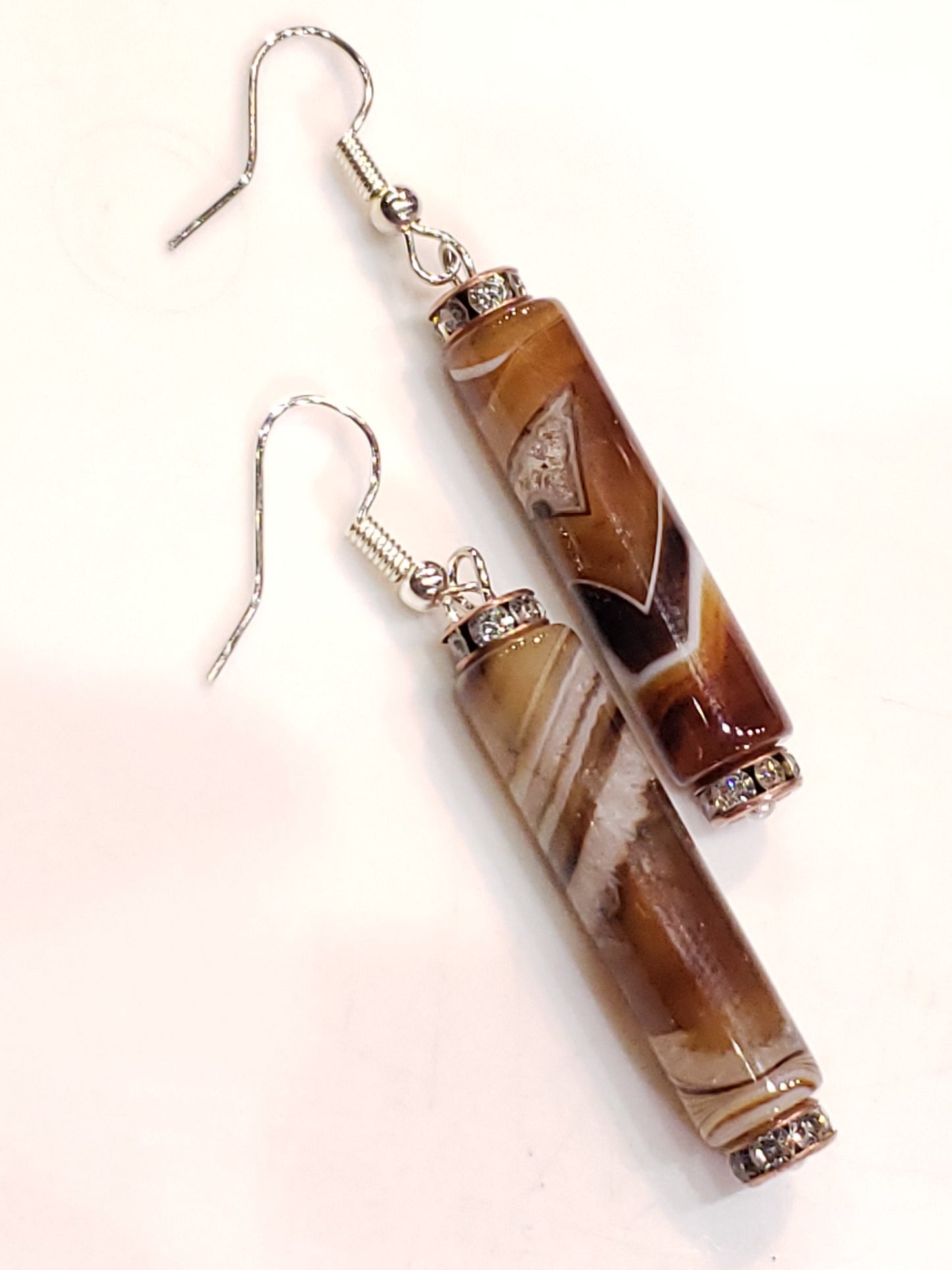 Natural Banded stripe Agate Tube 8x30mm long Earrings, Soothing, Harmony, Handmade Gift