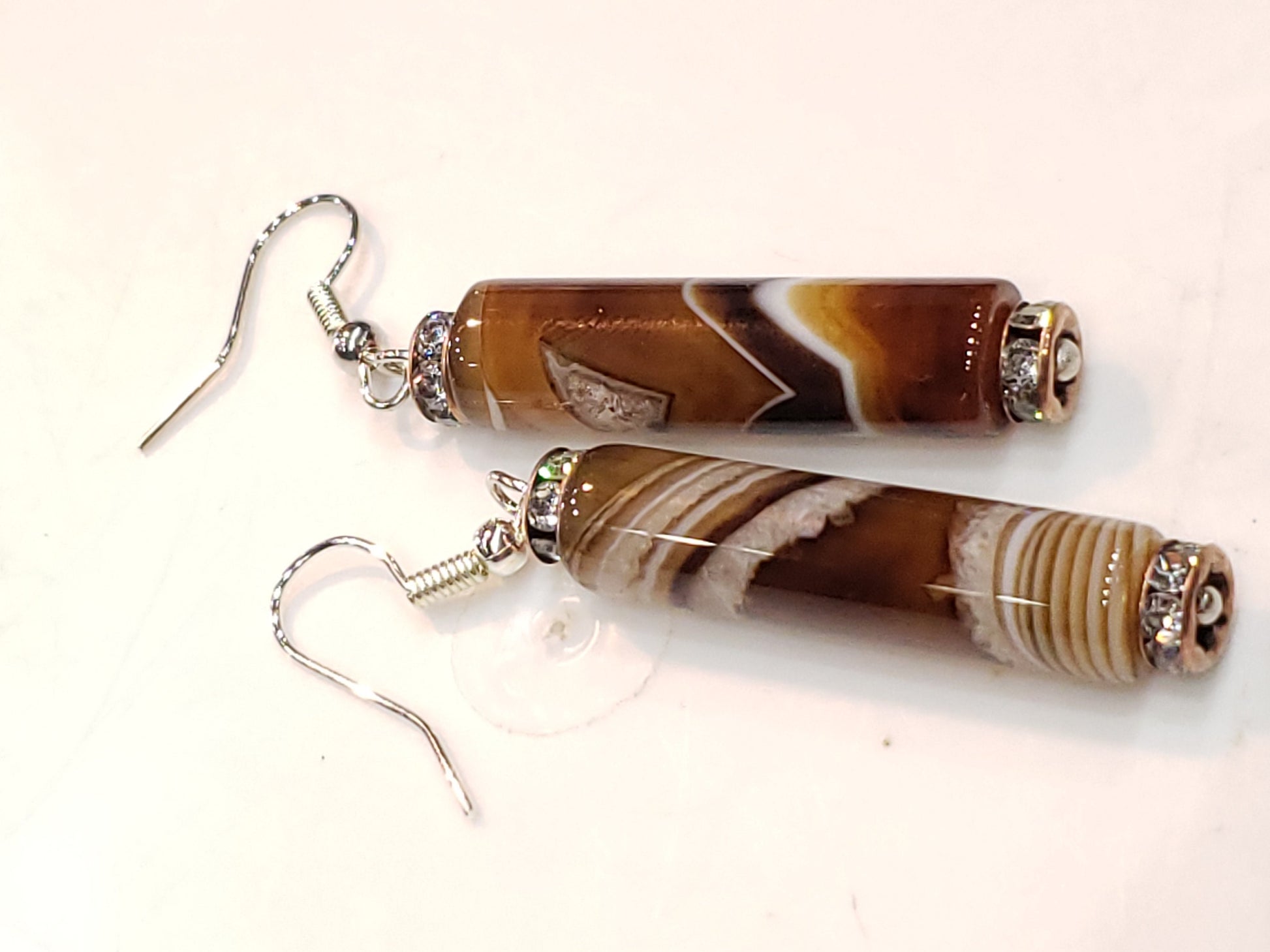 Natural Banded stripe Agate Tube 8x30mm long Earrings, Soothing, Harmony, Handmade Gift