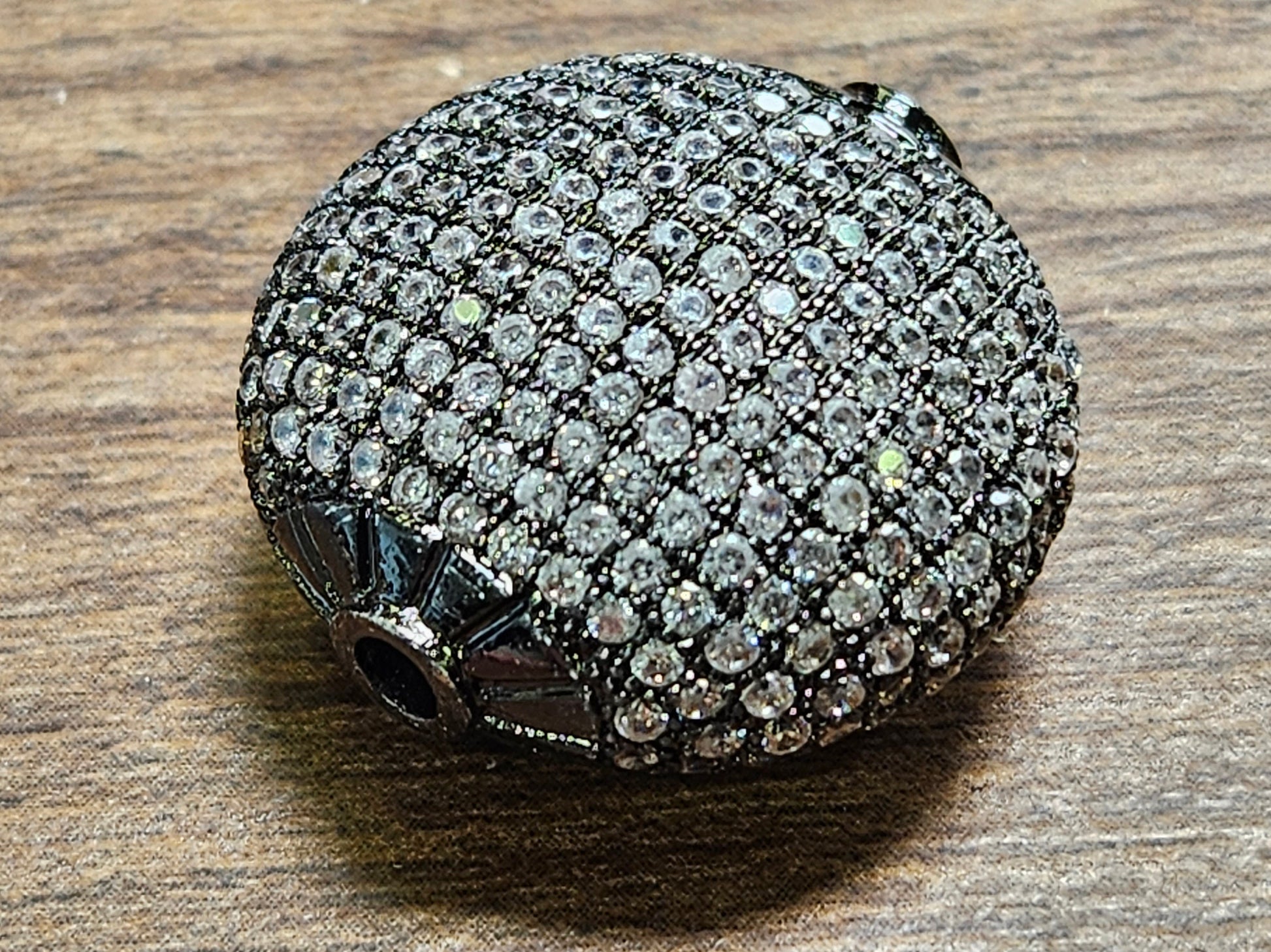 CZ Diamond micro pave puff Disk spacer Bead huge large size 24x24mm high quality non tarnish cubic Zirconia jewelry making charm bead,1pc