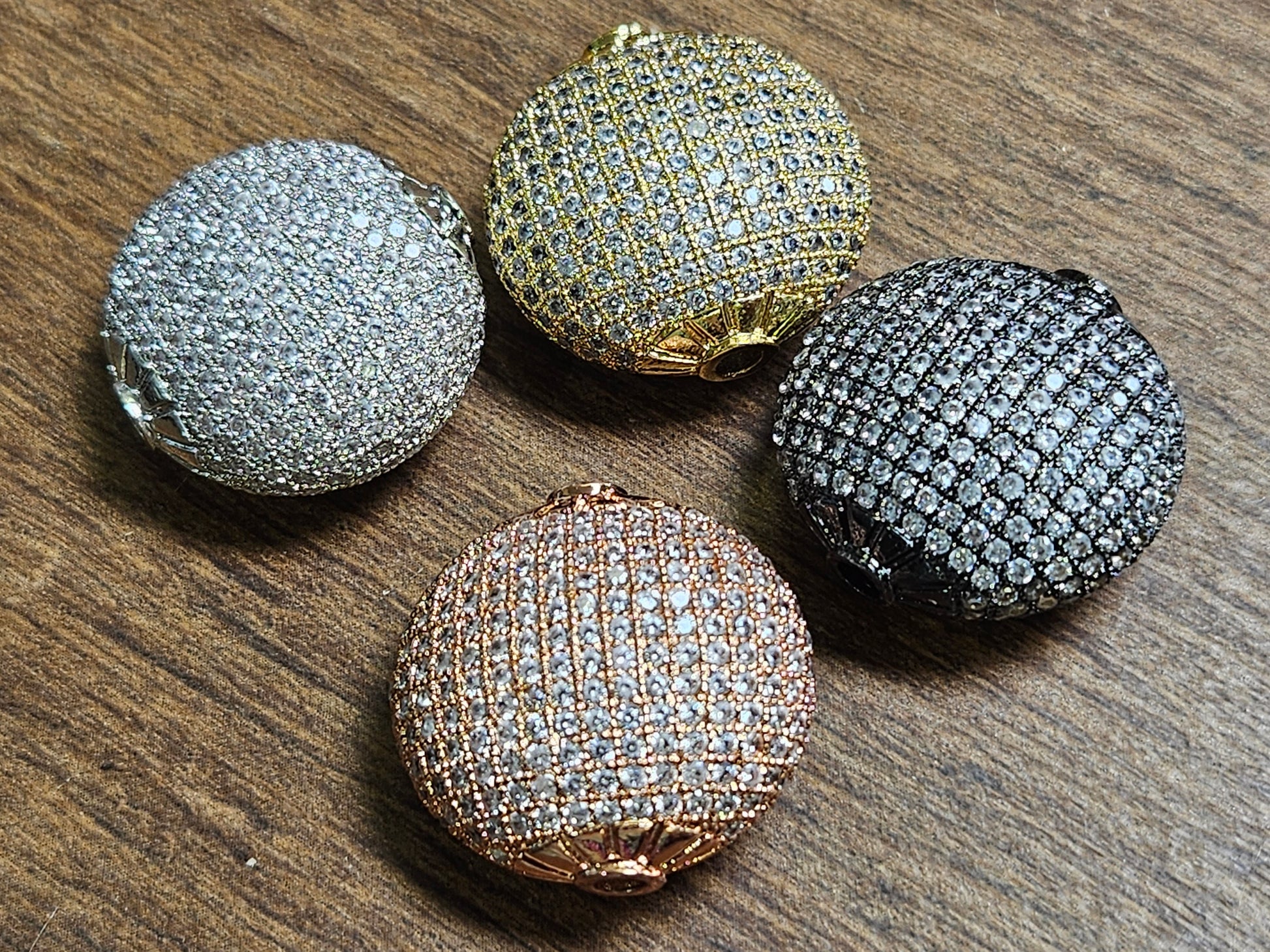 CZ Diamond micro pave puff Disk spacer Bead huge large size 24x24mm high quality non tarnish cubic Zirconia jewelry making charm bead,1pc