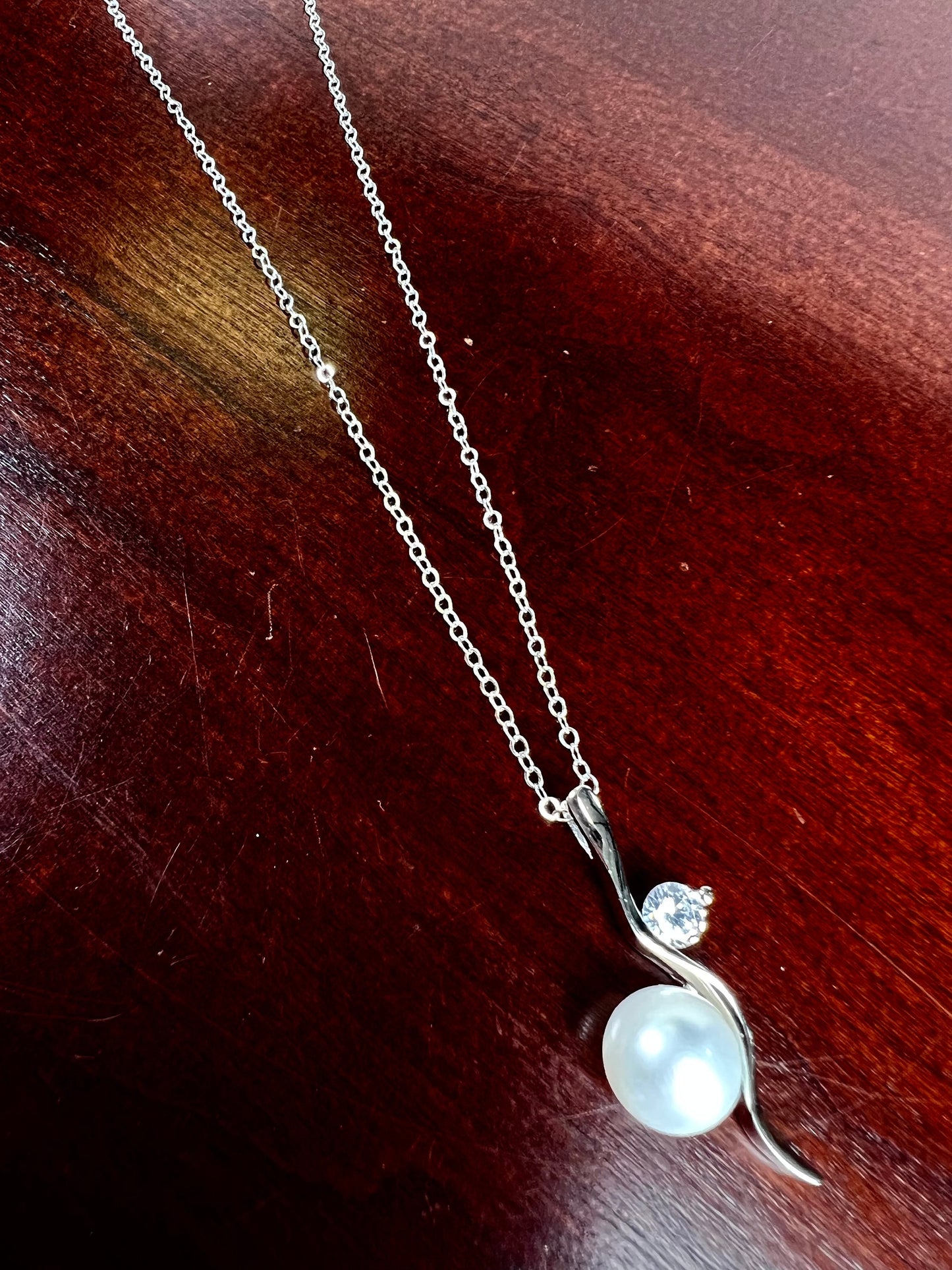 925 Sterling Silver CZ Diamond freshwater Pearl pendant with Sterling Silver Chain Necklace gift ,925 stamped 14”-30”