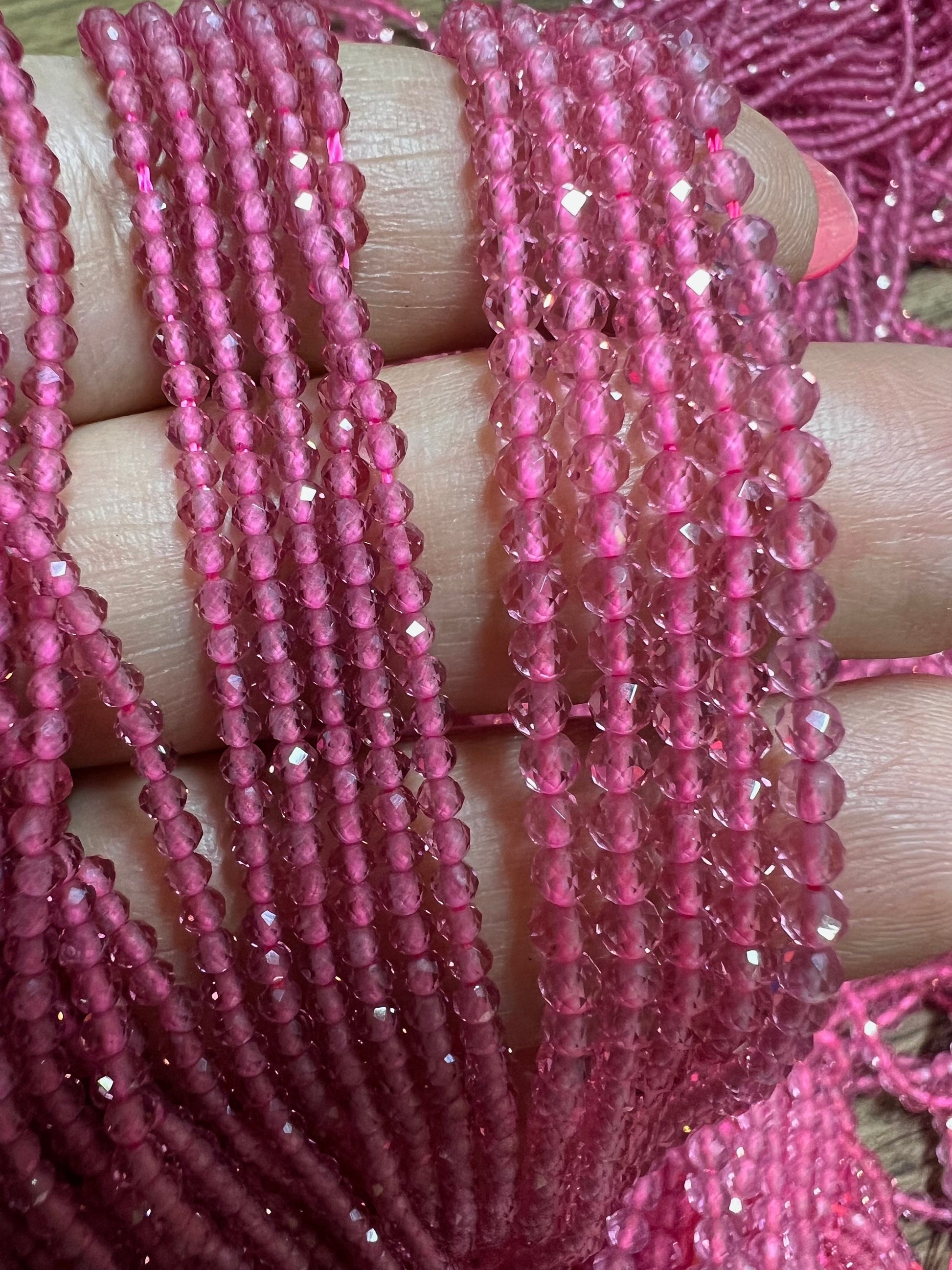 Pink cubic Zirconia Micro Faceted 2mm ,3mm Round rose pink color Beads AAA Gemstone Jewelry Making CZ Beads 14.5" Strand