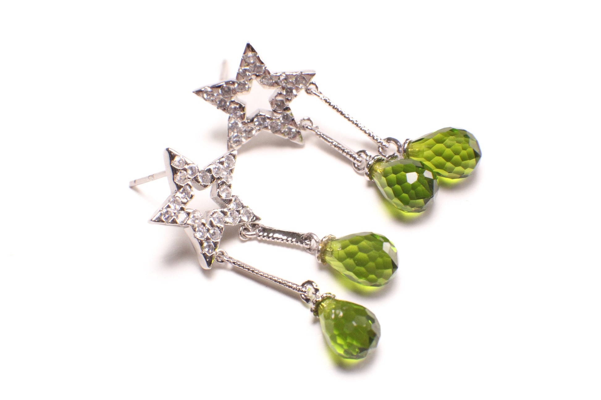 Genuine Peridot Briolette 6x11mm Post Earrings in 925 Sterling Silver Cubic Zirconia, Precious Gift for her, 925 Stamped