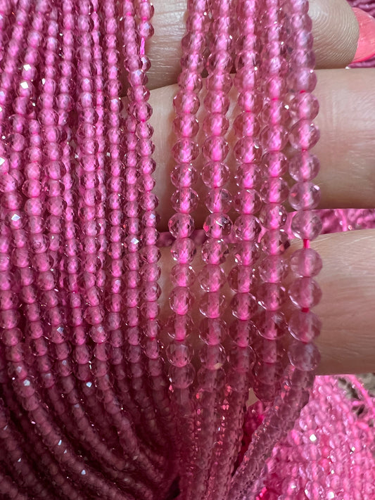 Pink cubic Zirconia Micro Faceted 2mm ,3mm Round rose pink color Beads AAA Gemstone Jewelry Making CZ Beads 14.5" Strand