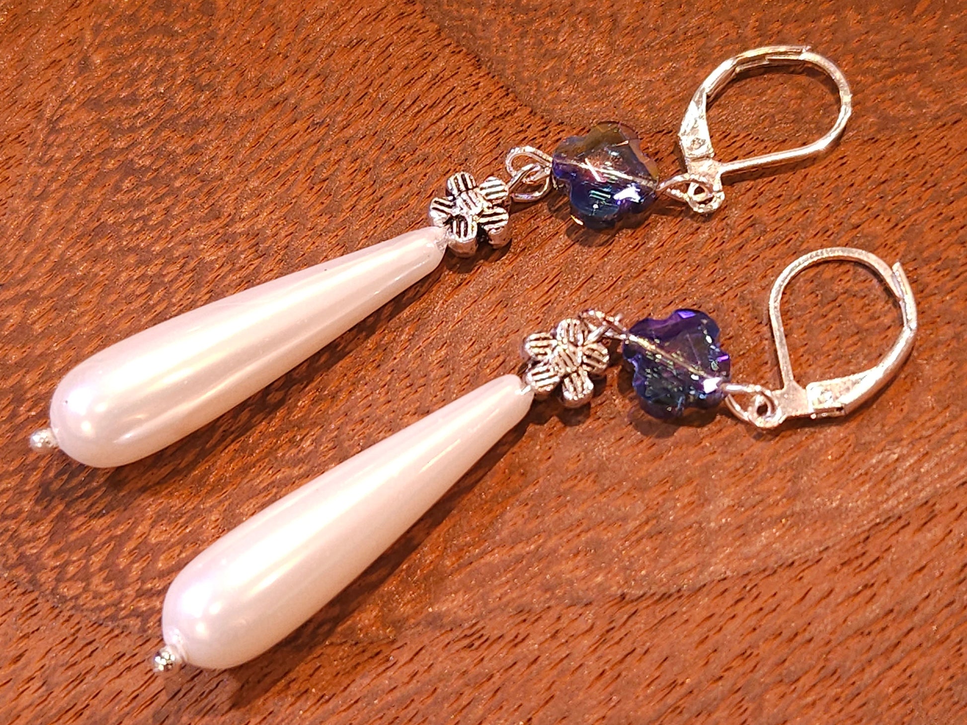 White South Sea Shell Pearl 8x30mm Large High Luster Teardrop with Bali Spacersand Swasoki Crystal Earrings, Bridal, Gift for Her