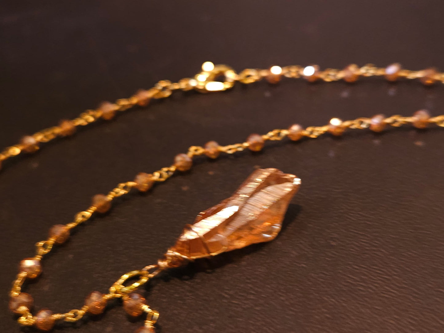 Natural Citrine Raw Druzy Gold with matching Crystal Wire Wrapped Chain Necklace