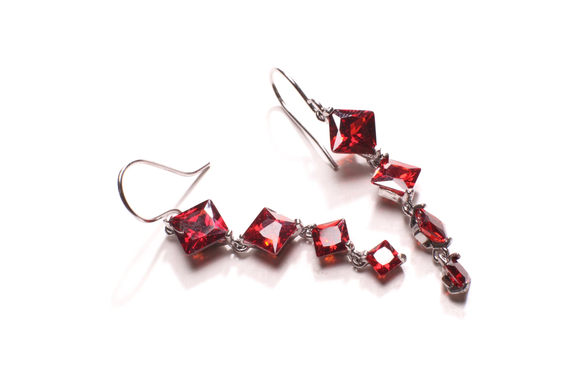 Genuine Garnet Merlot Red Long Square drop dangling Earrings, Bridal, Boho, valentines Holiday Gift, 1.5” long