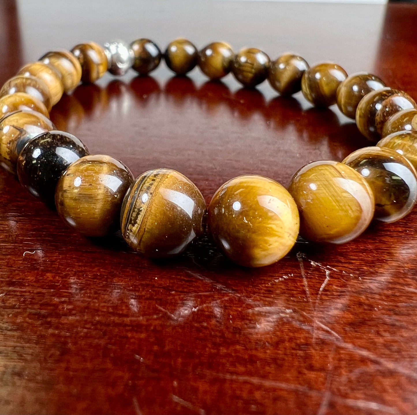 Tiger Eye smooth 8mm natural Gemstone Stretchy Bracelet. Strength and power healing crystal