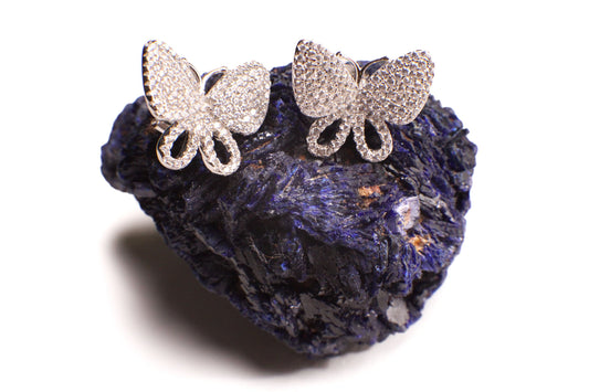 925 Sterling Silver CZ Diamond Butterfly 14x17mm Post Stud Earring, 925 stamped, beautiful gift for her
