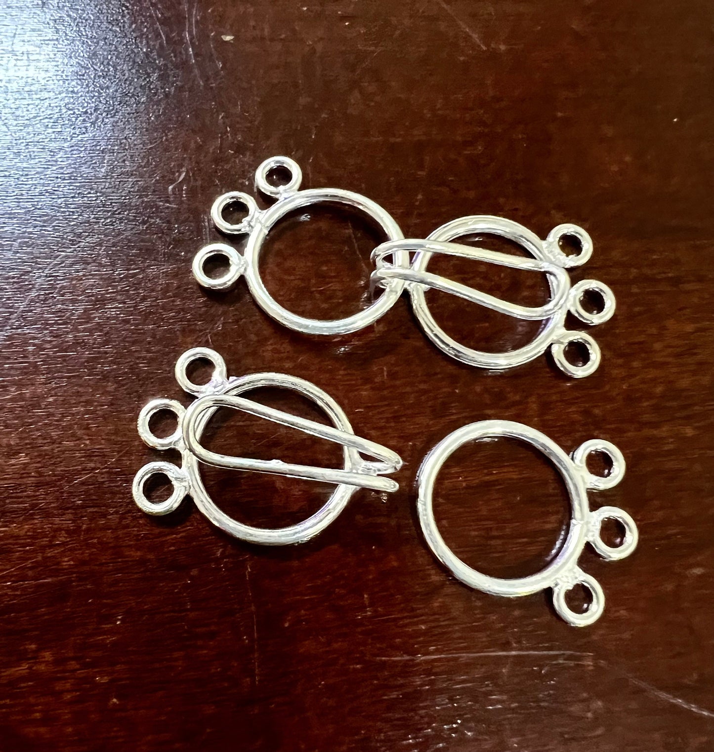 925 sterling silver 3 loop hook and eye circle 17mm each circle, 38mm long with both circle. Jewelry making multi line clasp . 1 set