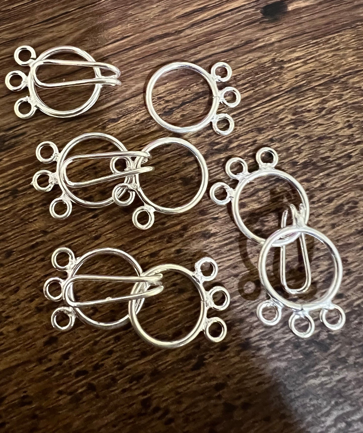 925 sterling silver 3 loop hook and eye circle 17mm each circle, 38mm long with both circle. Jewelry making multi line clasp . 1 set