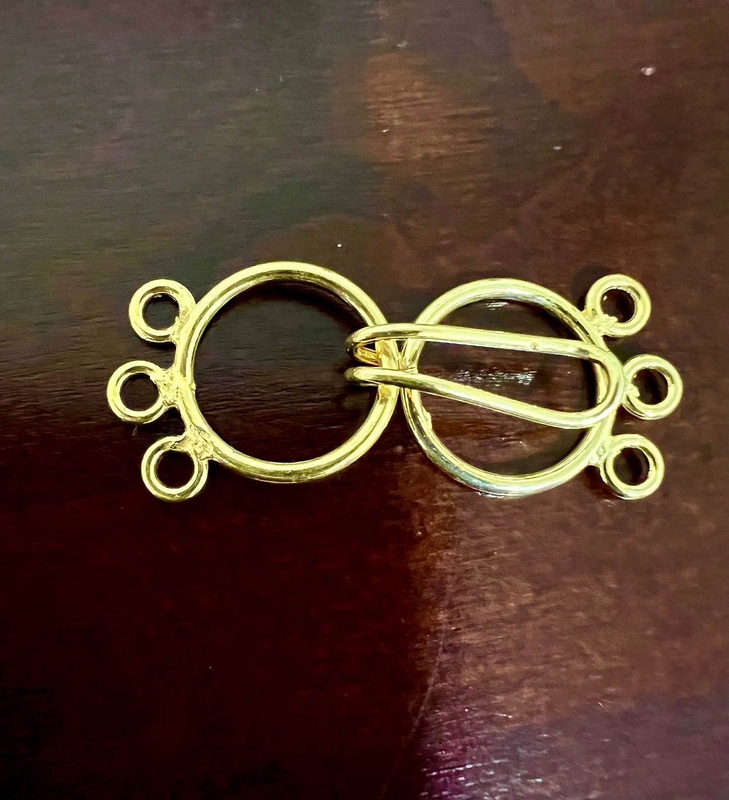 22k gold vermeil Bali 3 loop hook and eye 17mm each circle, 38mm long with both circle. Jewelry making multi line handmade clasp 1 set