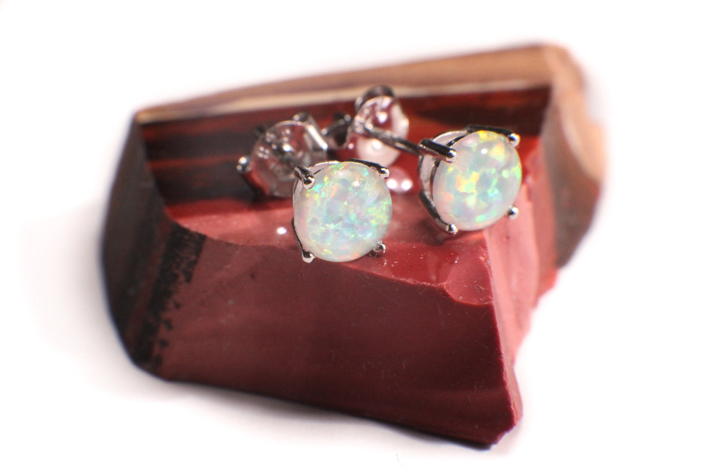 Genuine Ethiopian Fire Opal, Welo Opal, 6mm Stud Earrings in 925 Sterling Silver, AAA Quality Fiery Welo Opal Dainty Elegant Earrings, Gift