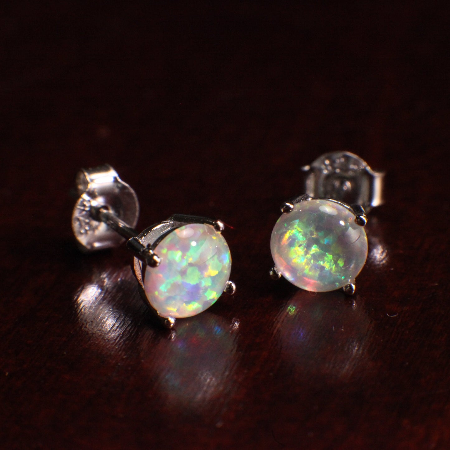 Genuine Ethiopian Fire Opal, Welo Opal, 6mm Stud Earrings in 925 Sterling Silver, AAA Quality Fiery Welo Opal Dainty Elegant Earrings, Gift