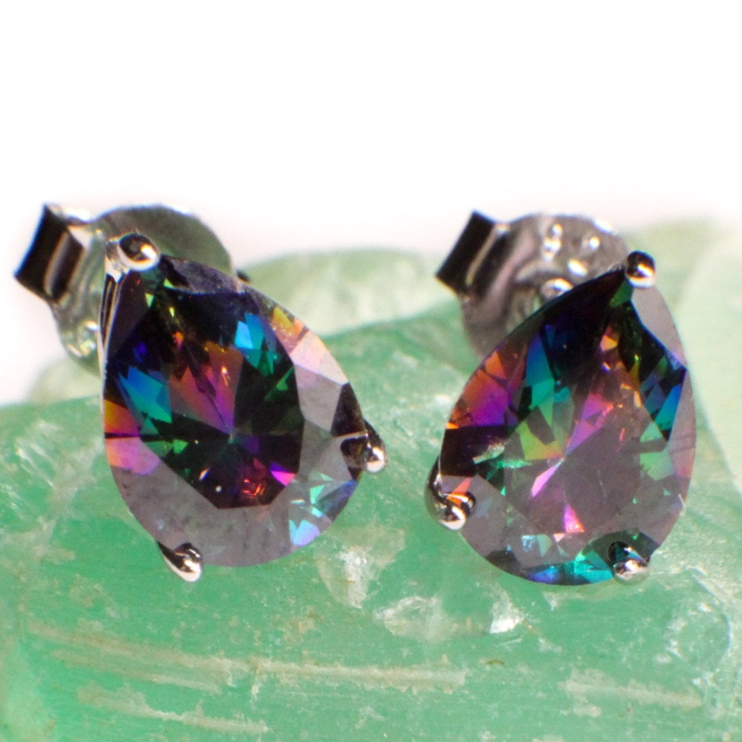 Mystic Topaz, 6x8mm Aurora borealis Teardrop Stud Earrings in 925 Sterling Silver, AAA Quality Purple Dainty Elegant Earrings. 925 stamped