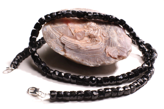 Black Spinel 4mm Square Cube Shape Layering Necklace for Men and Women 14"- 36" 925 Sterling Silver Clasp