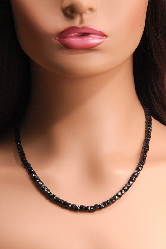 Black Spinel 4-5mm Square Cube Shape Layering Necklace for Men and Women 14"- 36" 925 Sterling Silver Clasp