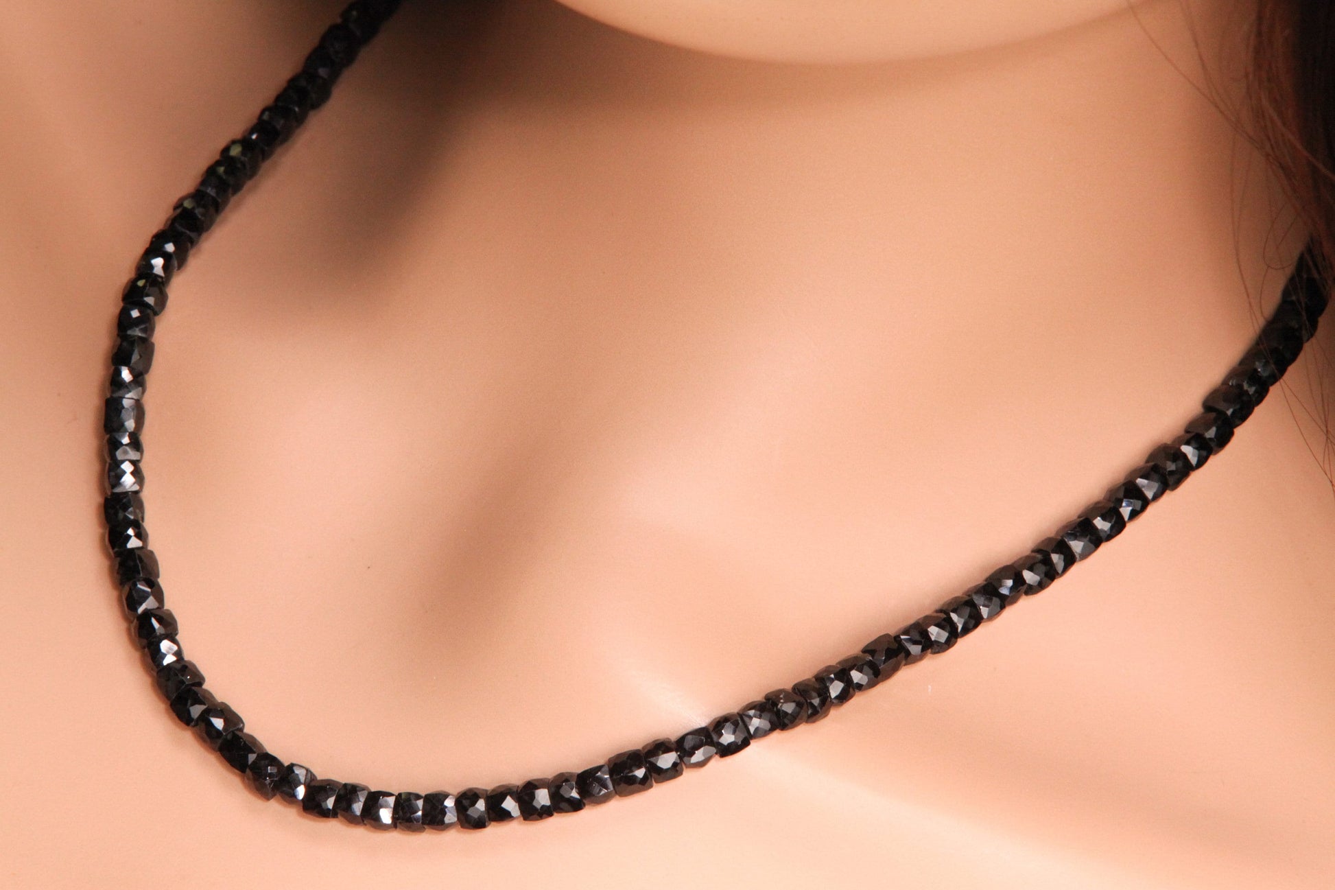Black Spinel 4-5mm Square Cube Shape Layering Necklace for Men and Women 14"- 36" 925 Sterling Silver Clasp