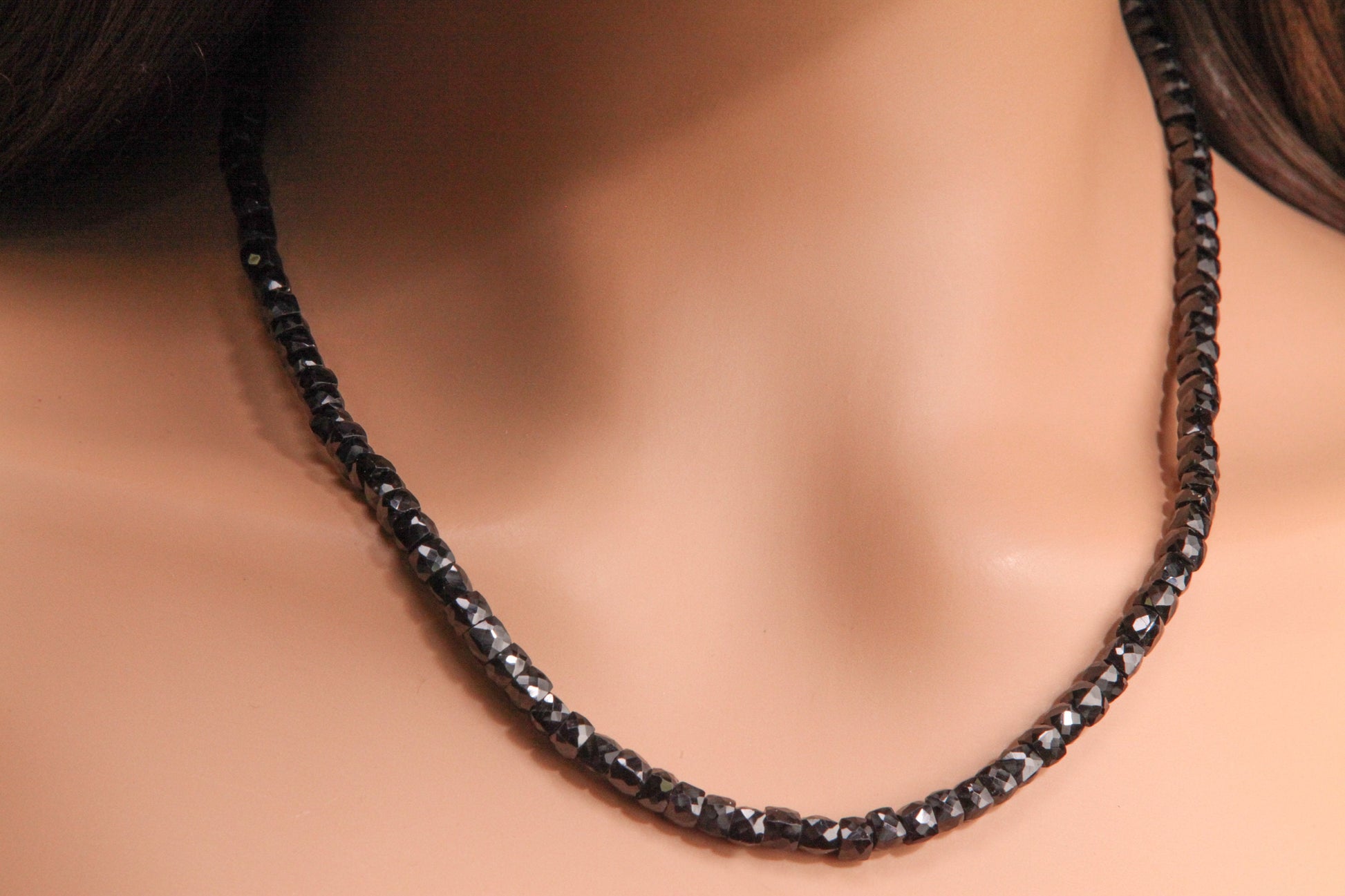 Black Spinel 4mm Square Cube Shape Layering Necklace for Men and Women 14"- 36" 925 Sterling Silver Clasp