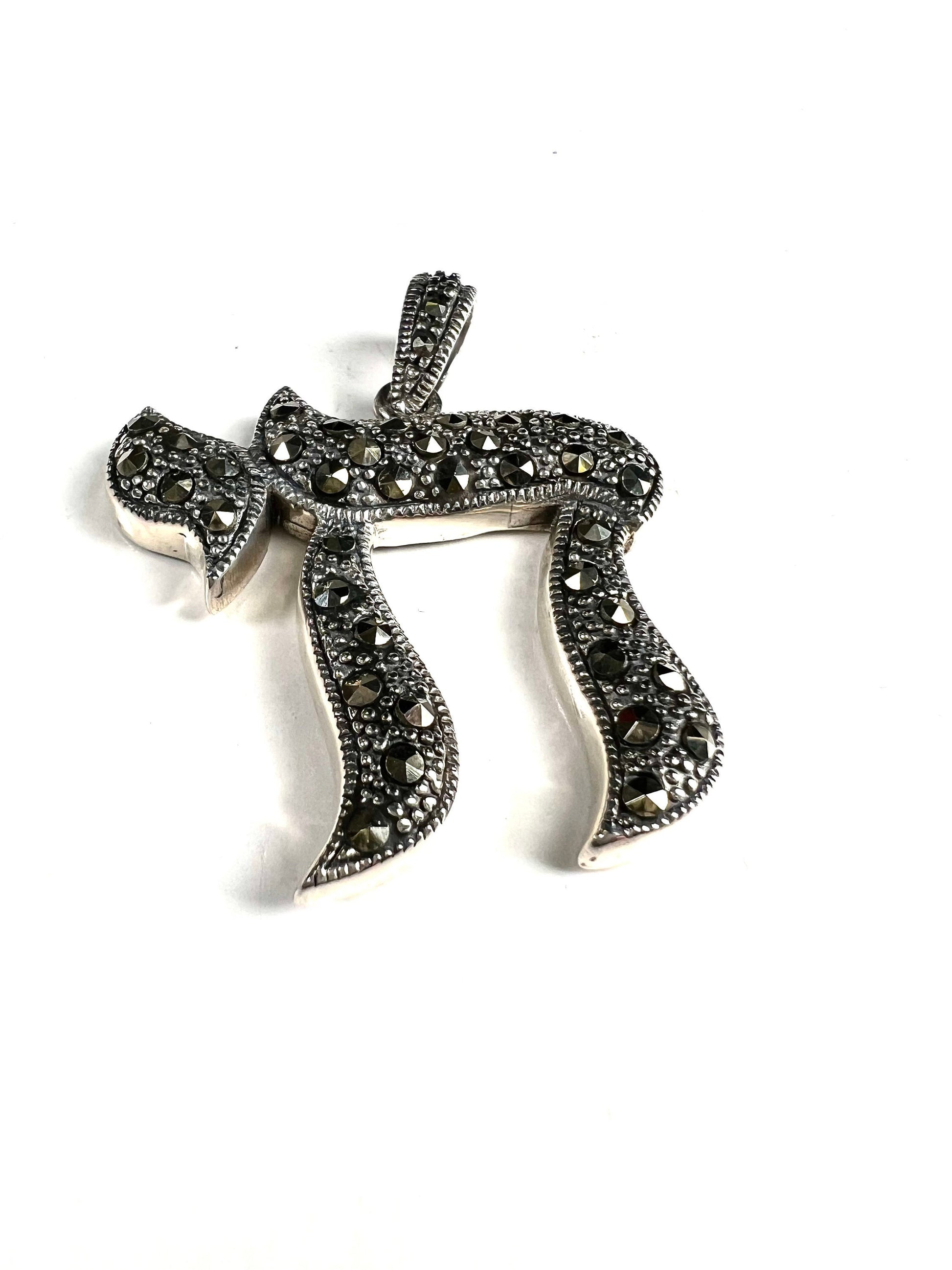 Vintage Marcasite 925 Sterling Silver Cahi Pendant with 925 Sterling Silver snake Chain necklace, 925 stamped, In Life, good luck