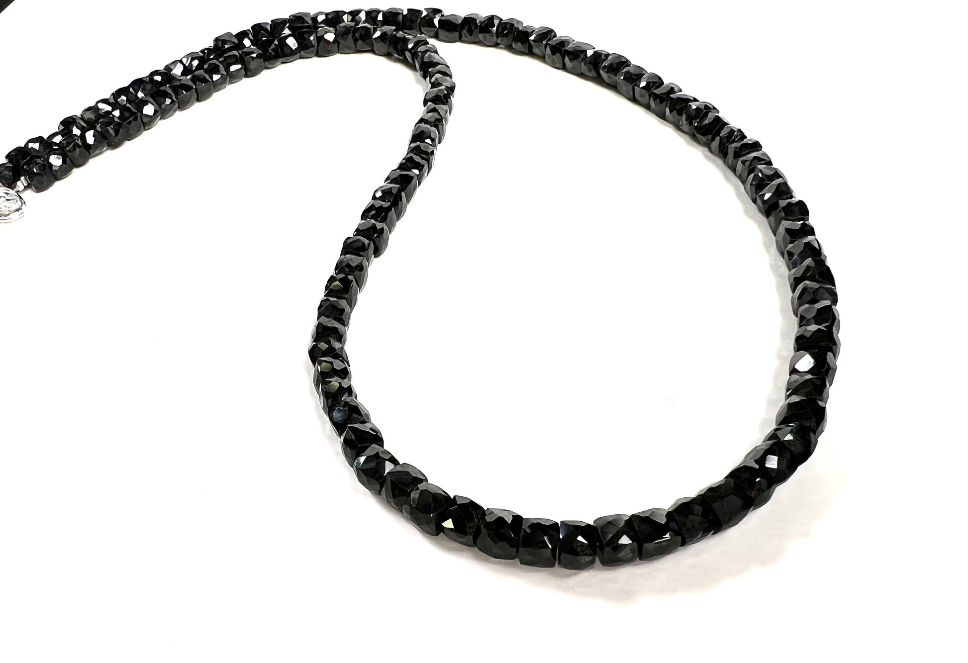 Black Spinel 4mm Square Cube Shape Layering Necklace for Men and Women 14"- 36" 925 Sterling Silver Clasp