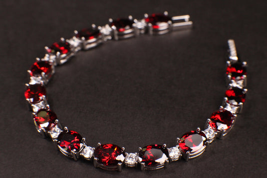 Genuine Garnet Oval shape 6x8mm Prong CZ Diamond 925 Sterling Silver Tennis Bracelet 6.5"January birthstone, holiday best gift commitment