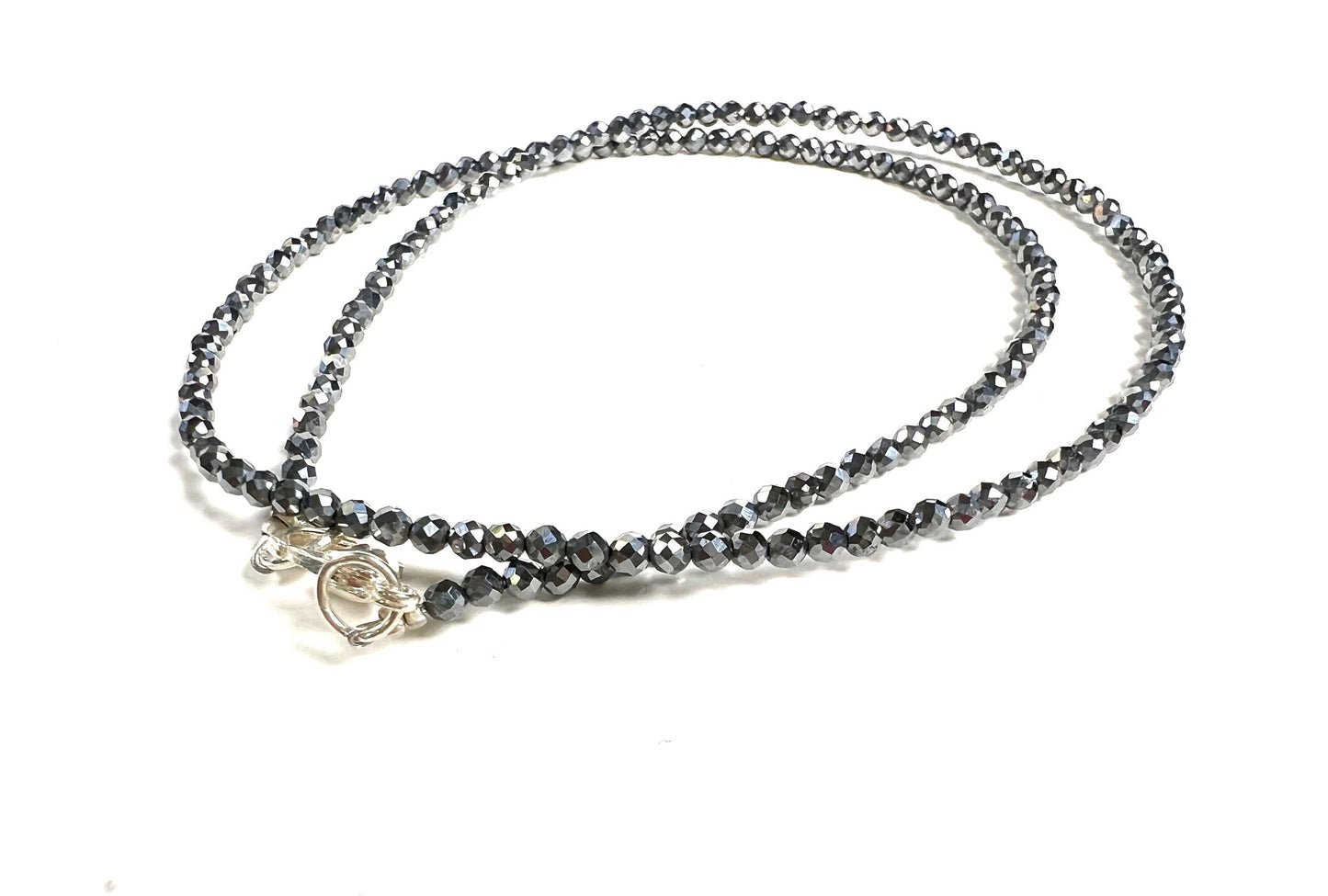 Genuine Terahertz Necklace Faceted 2mm Round Diamond Cut Choker Minimalist, prom, graduation,Layering Necklace healing gemstone