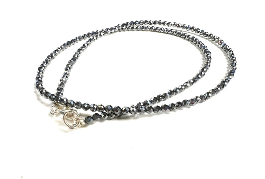Genuine Terahertz Necklace Faceted 2mm Round Diamond Cut Choker Minimalist, prom, graduation,Layering Necklace healing gemstone
