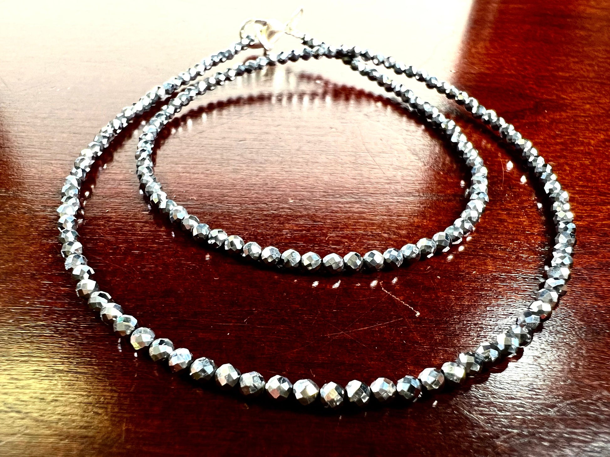 Genuine Terahertz Necklace Faceted 2mm Round Diamond Cut Choker Minimalist, prom, graduation,Layering Necklace healing gemstone