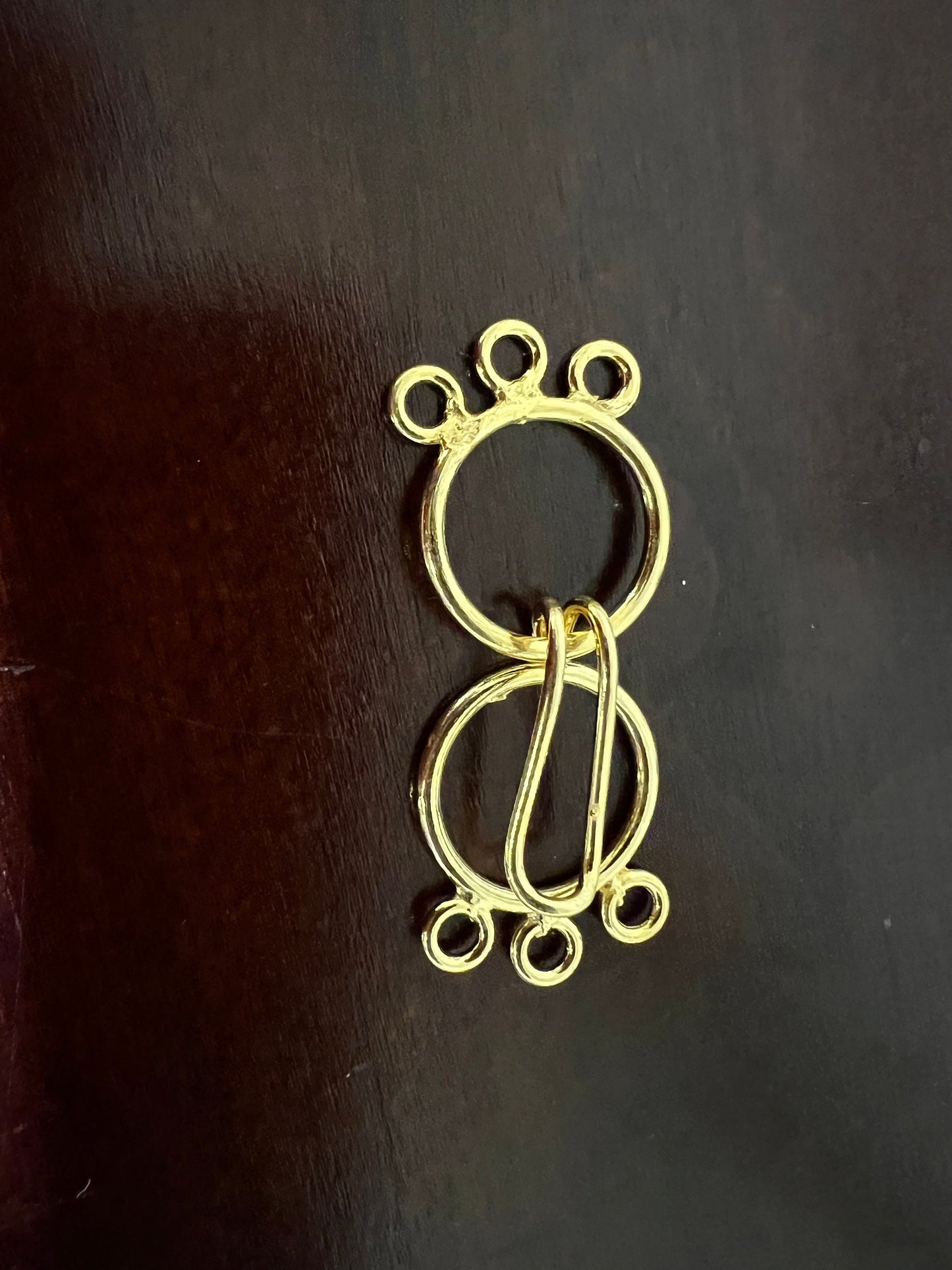 22k gold vermeil Bali 3 loop hook and eye 17mm each circle, 38mm long with both circle. Jewelry making multi line handmade clasp 1 set