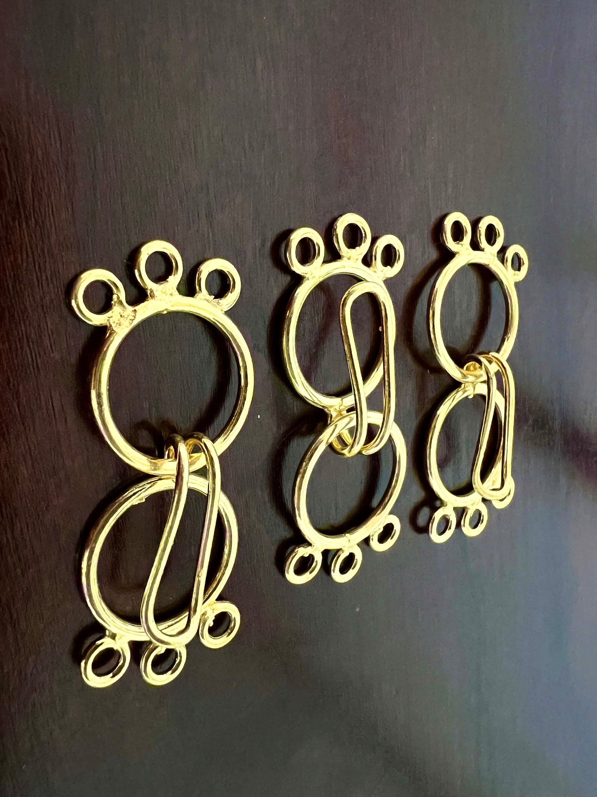 22k gold vermeil Bali 3 loop hook and eye 17mm each circle, 38mm long with both circle. Jewelry making multi line handmade clasp 1 set