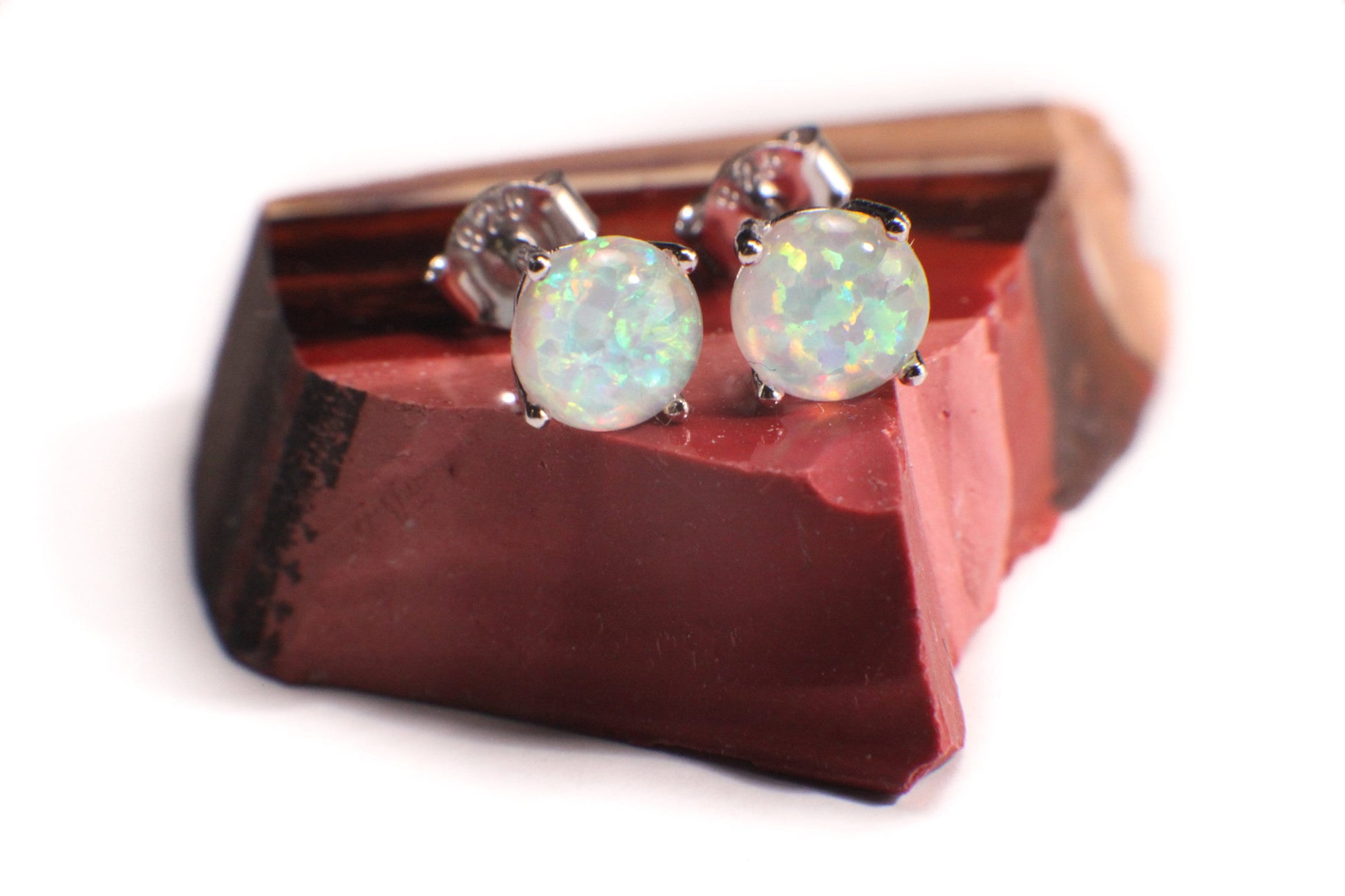 Genuine Ethiopian Fire Opal, Welo Opal, 6mm Stud Earrings in 925 Sterling Silver, AAA Quality Fiery Welo Opal Dainty Elegant Earrings, Gift