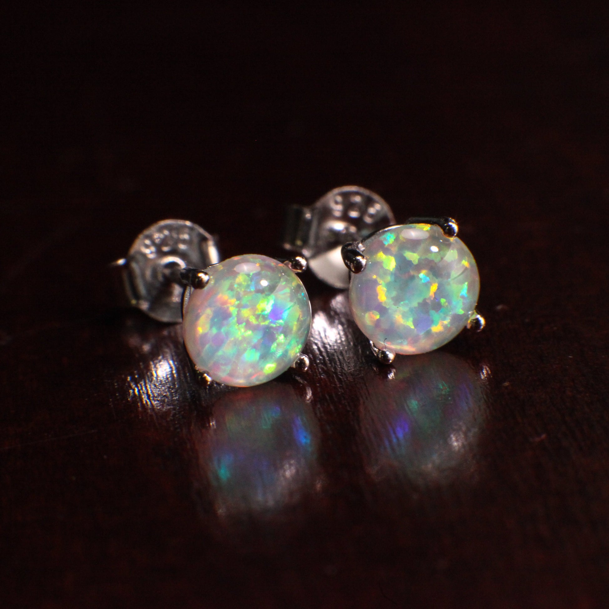 Genuine Ethiopian Fire Opal, Welo Opal, 6mm Stud Earrings in 925 Sterling Silver, AAA Quality Fiery Welo Opal Dainty Elegant Earrings, Gift