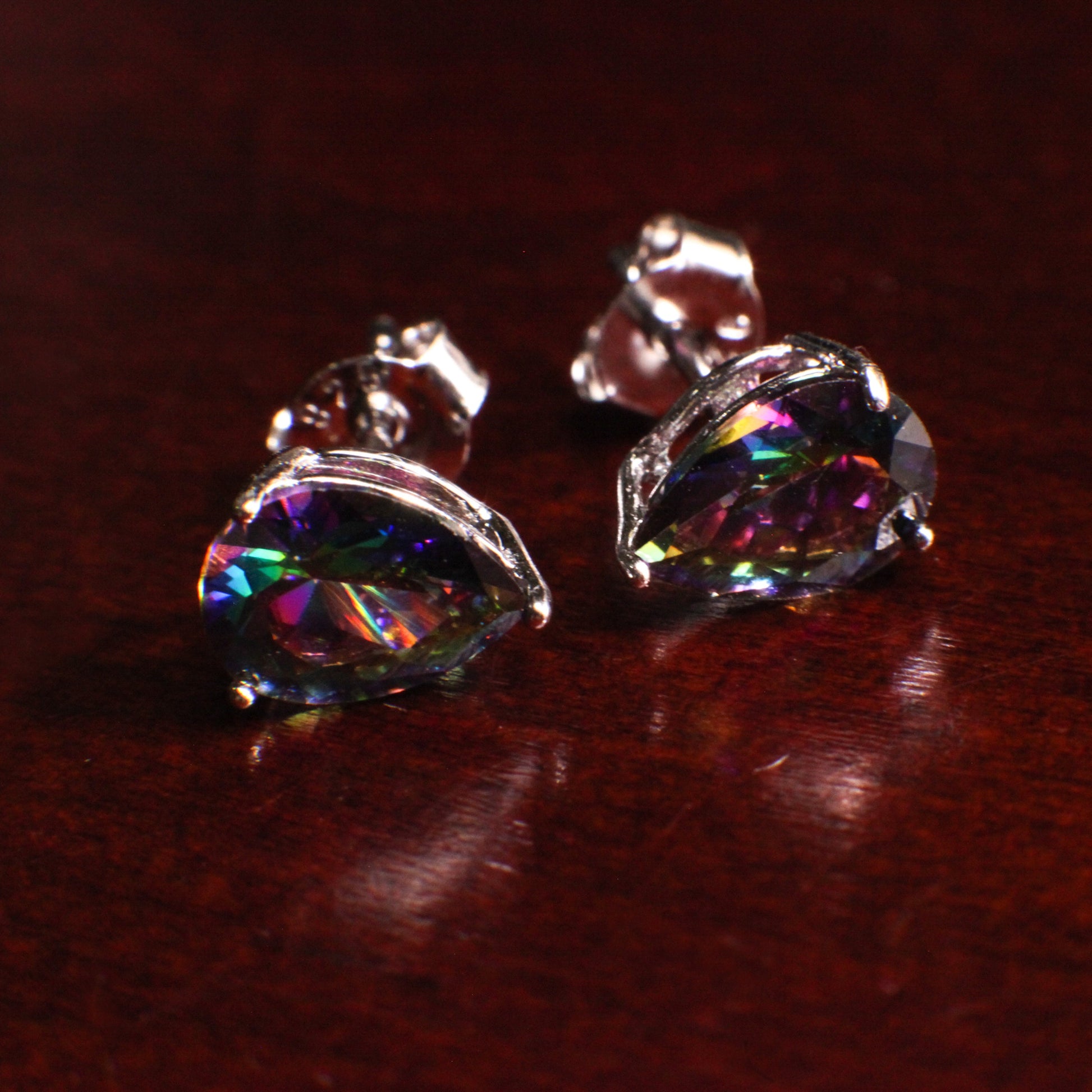 Mystic Topaz, 6x8mm Aurora borealis Teardrop Stud Earrings in 925 Sterling Silver, AAA Quality Purple Dainty Elegant Earrings. 925 stamped