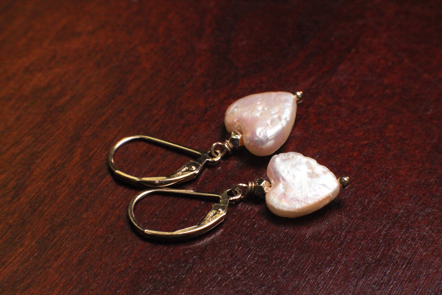 Freshwater Pearl 10-11mm Heart shape Pearl Dangling 14K Gold Filled Leverback Earrings. Minimalist cute simple Valentine gift