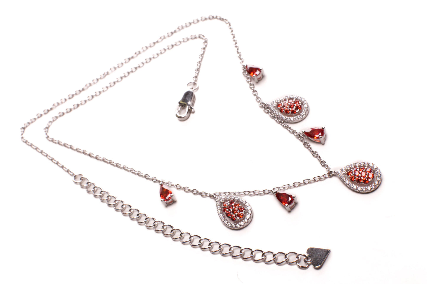 925 Sterling Silver Garnet Teadrop dangling CZ diamond 16" Necklace , 925 stamped, gift for her holiday gift