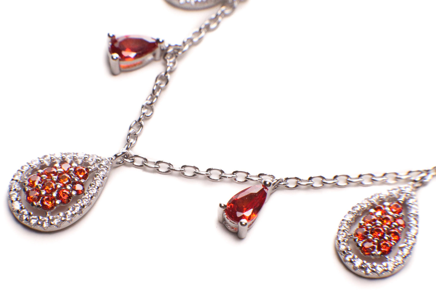 925 Sterling Silver Garnet Teadrop dangling CZ diamond 16" Necklace , 925 stamped, gift for her holiday gift