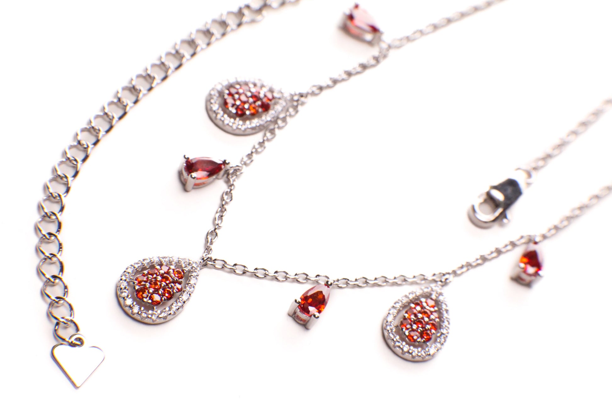 925 Sterling Silver Garnet Teadrop dangling CZ diamond 16" Necklace , 925 stamped, gift for her holiday gift