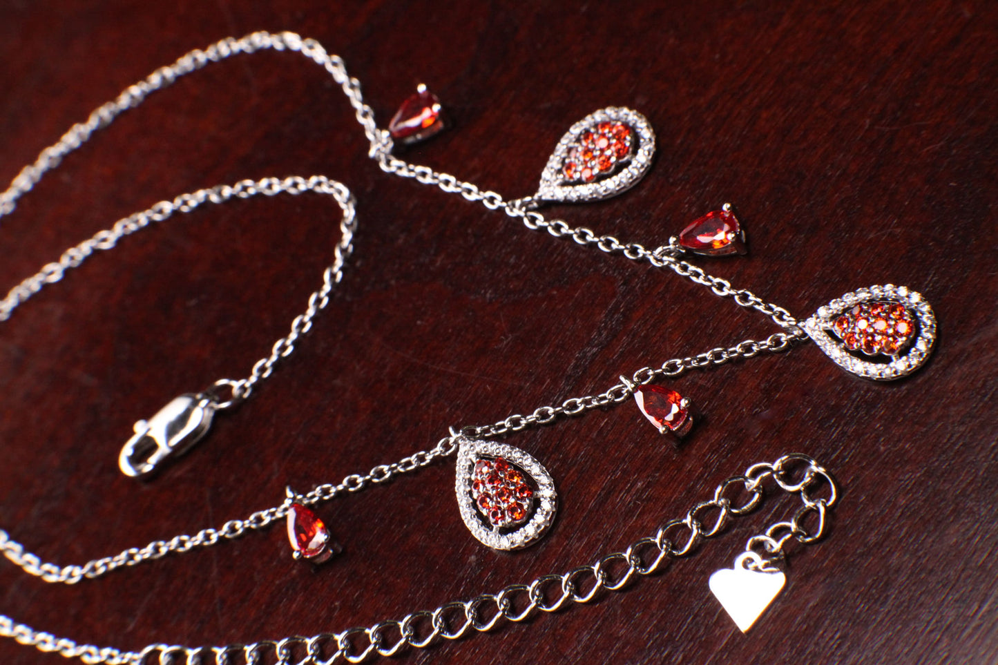 925 Sterling Silver Garnet Teadrop dangling CZ diamond 16" Necklace , 925 stamped, gift for her holiday gift
