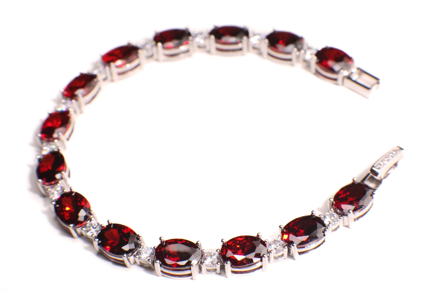 Genuine Garnet Oval shape 6x8mm Prong CZ Diamond 925 Sterling Silver Tennis Bracelet 6.5"January birthstone, holiday best gift commitment