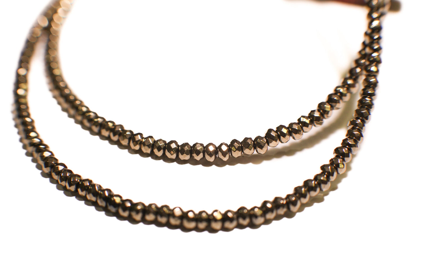 Custom for Hannah- Pyrite 3.5mm Faceted Roundel Unfinished Necklace 16" with crimp, wire guard and no Clasp