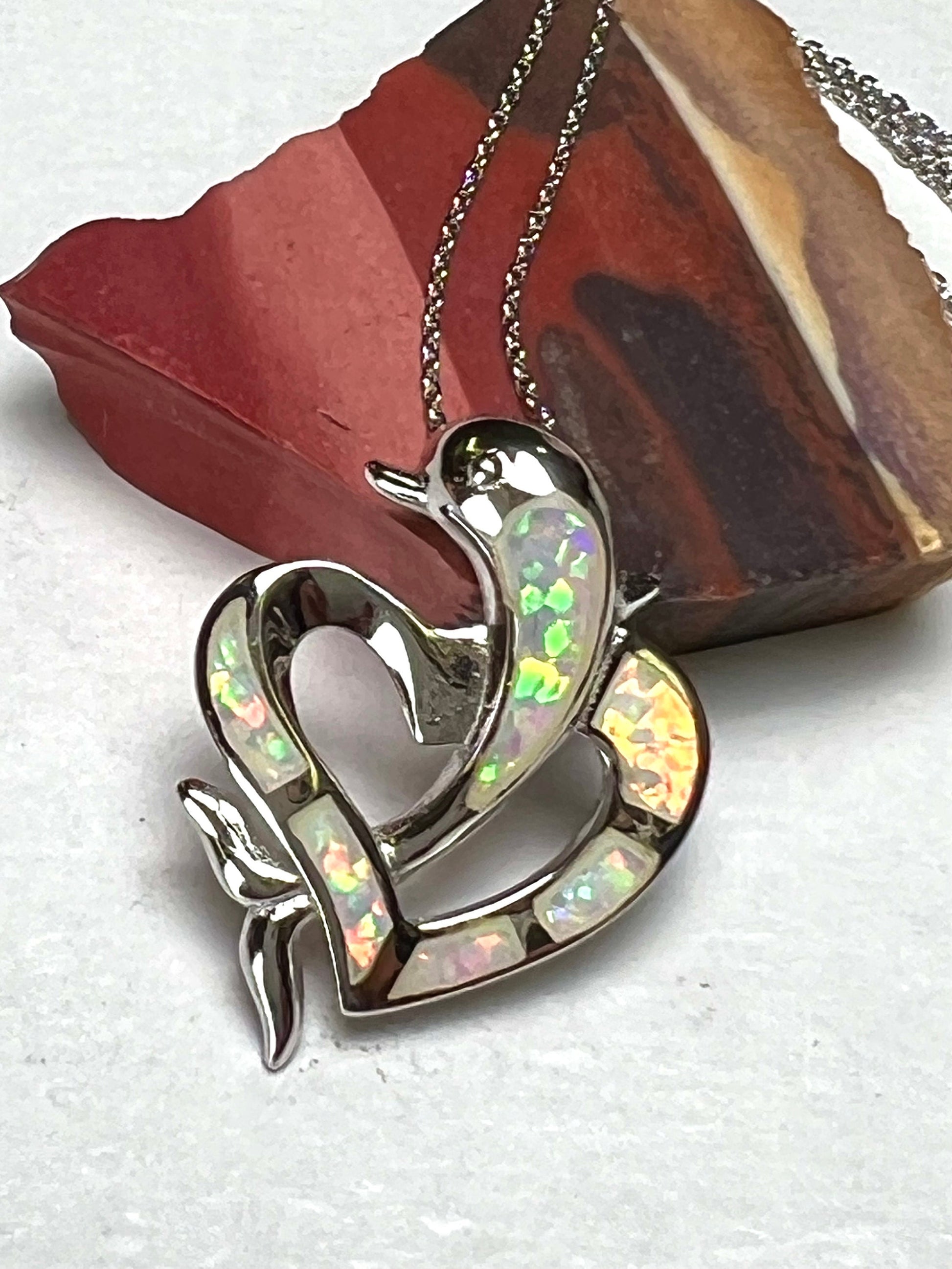 Ethiopian Fire Opal 925 Sterling Silver Dolphin Pendant Necklace. AAA Quality Fiery Opal Elegant gift. 925 stamped, adjustable in 3 Sizes