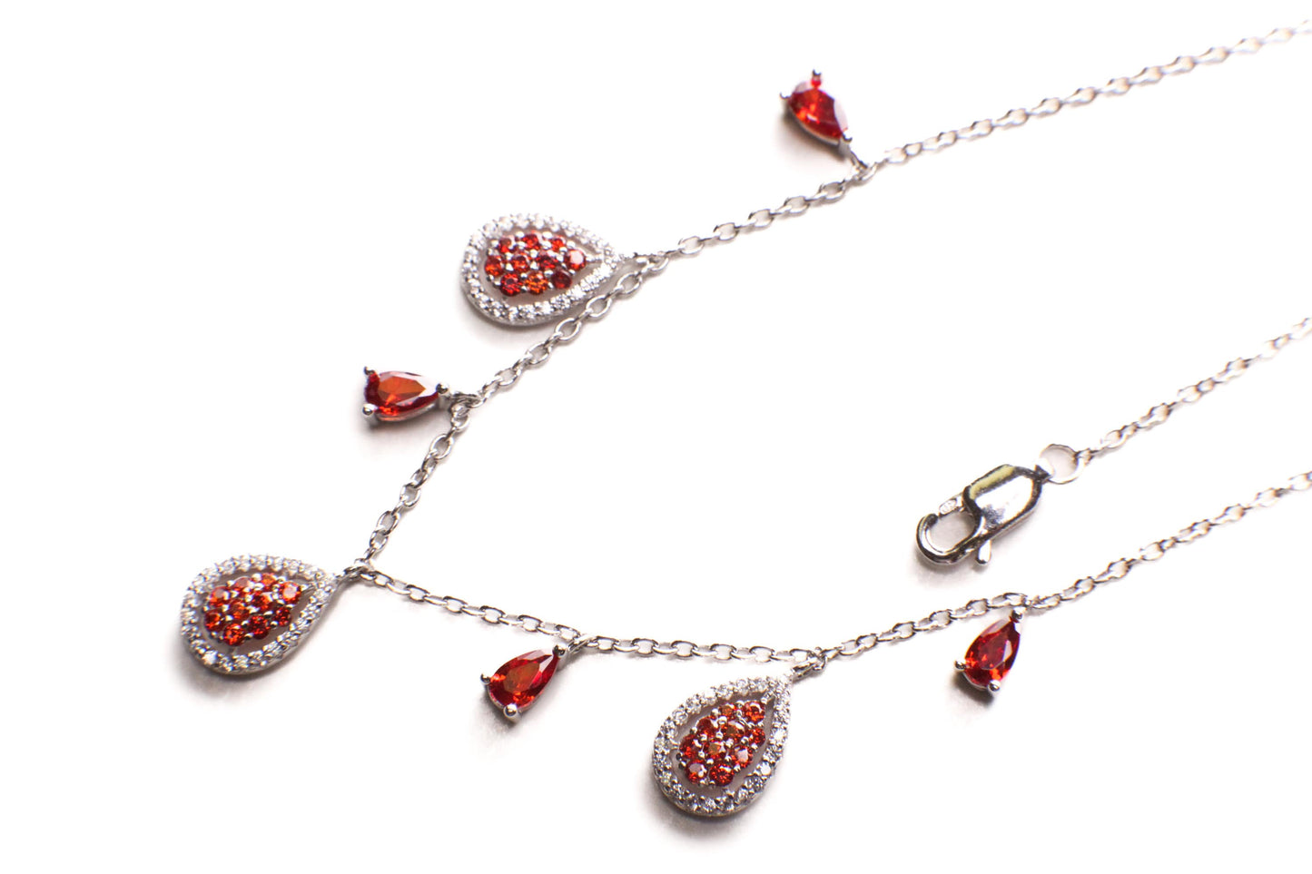 925 Sterling Silver Garnet Teadrop dangling CZ diamond 16" Necklace , 925 stamped, gift for her holiday gift