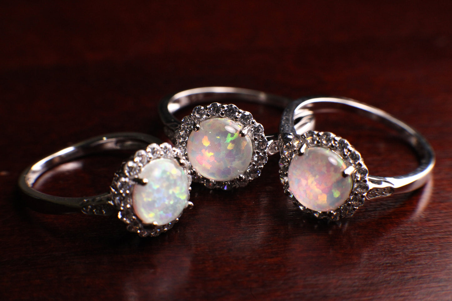 Ethiopian Fire Opal, Welo Opal 7mm round CZ diamond 925 Sterling Silver ring AAA Fiery Opal Elegant Ring valentines gift, 925 stamp