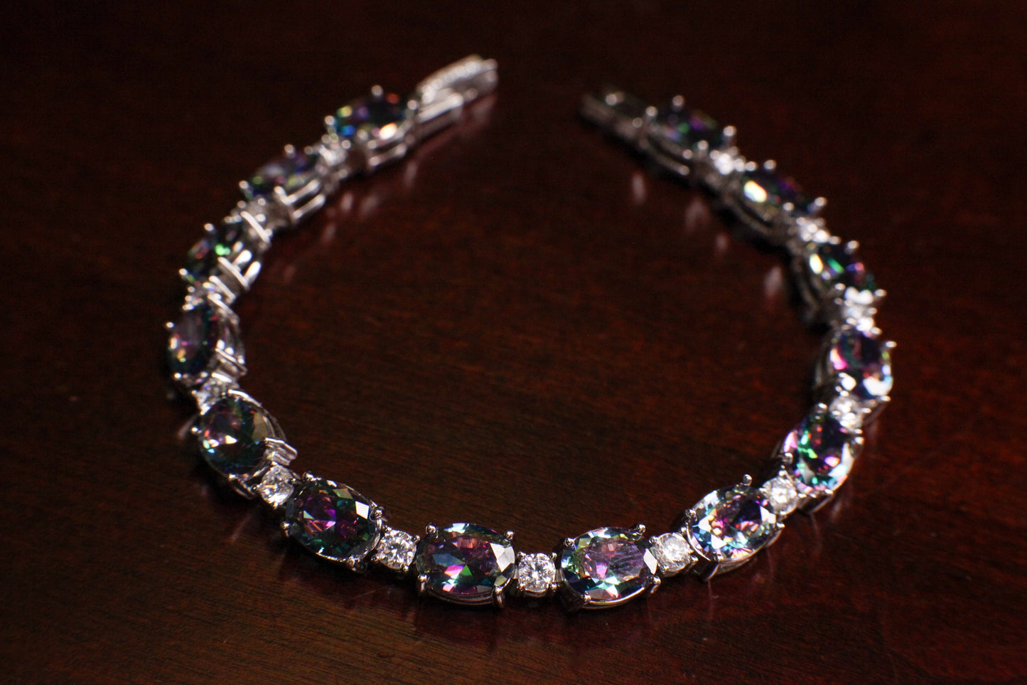 Mystic Topaz Oval shape 6x8mm Prong CZ Diamond 925 Sterling Silver Tennis Bracelet 6.5" November birthstone, holiday best gift 925 stamped