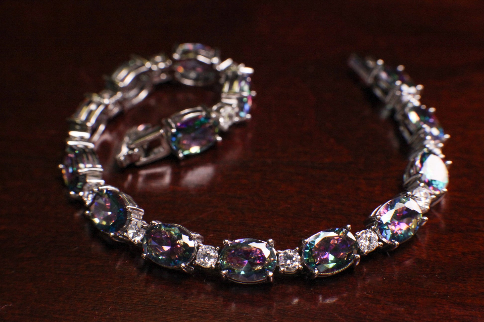 Mystic Topaz Oval shape 6x8mm Prong CZ Diamond 925 Sterling Silver Tennis Bracelet 6.5" November birthstone, holiday best gift 925 stamped